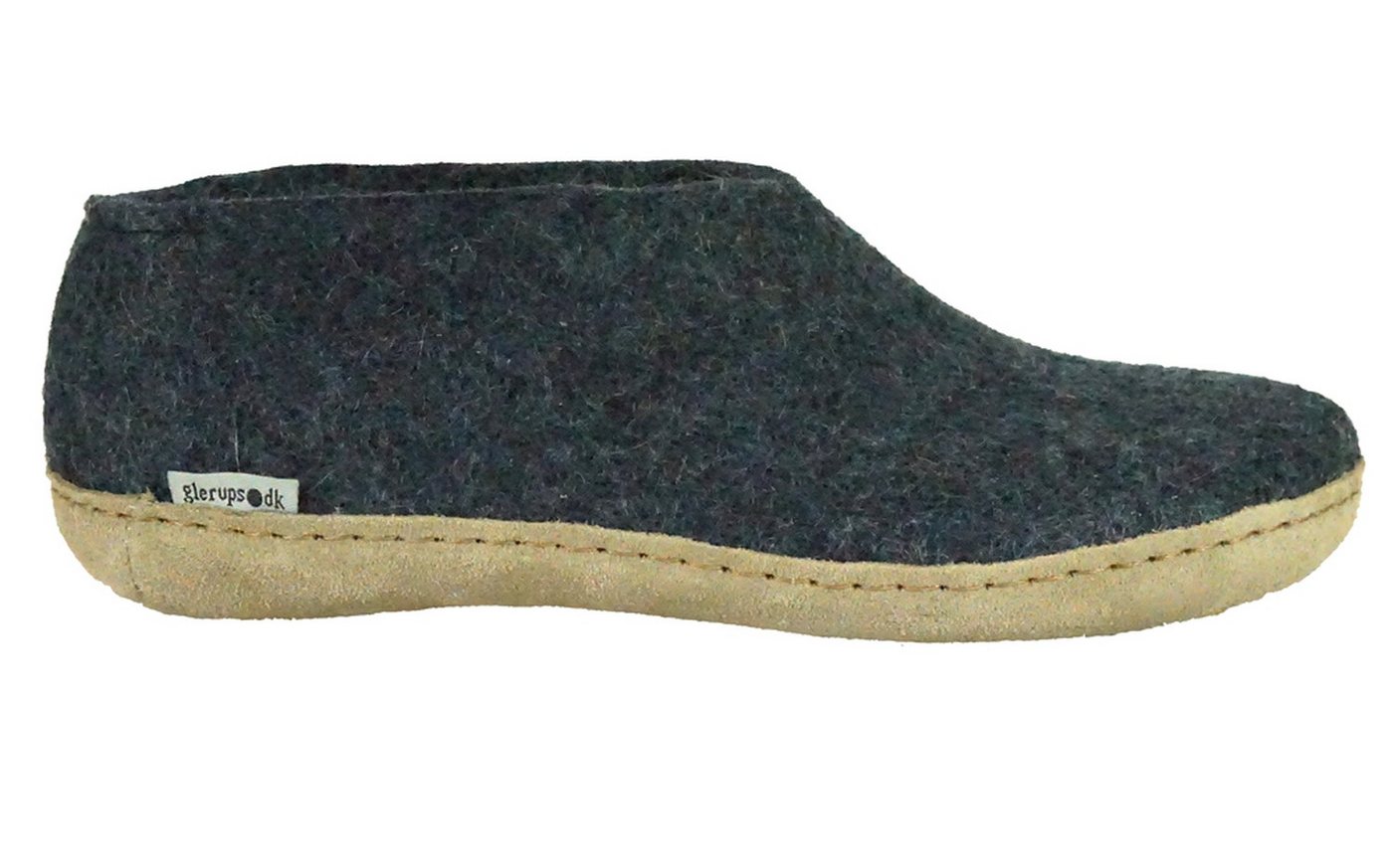 glerups dk Modell A Filzschuh Ledersohle Hausschuh antibakteriell, atmungsaktiv, hautschonend, geruchsneutral (blau)
