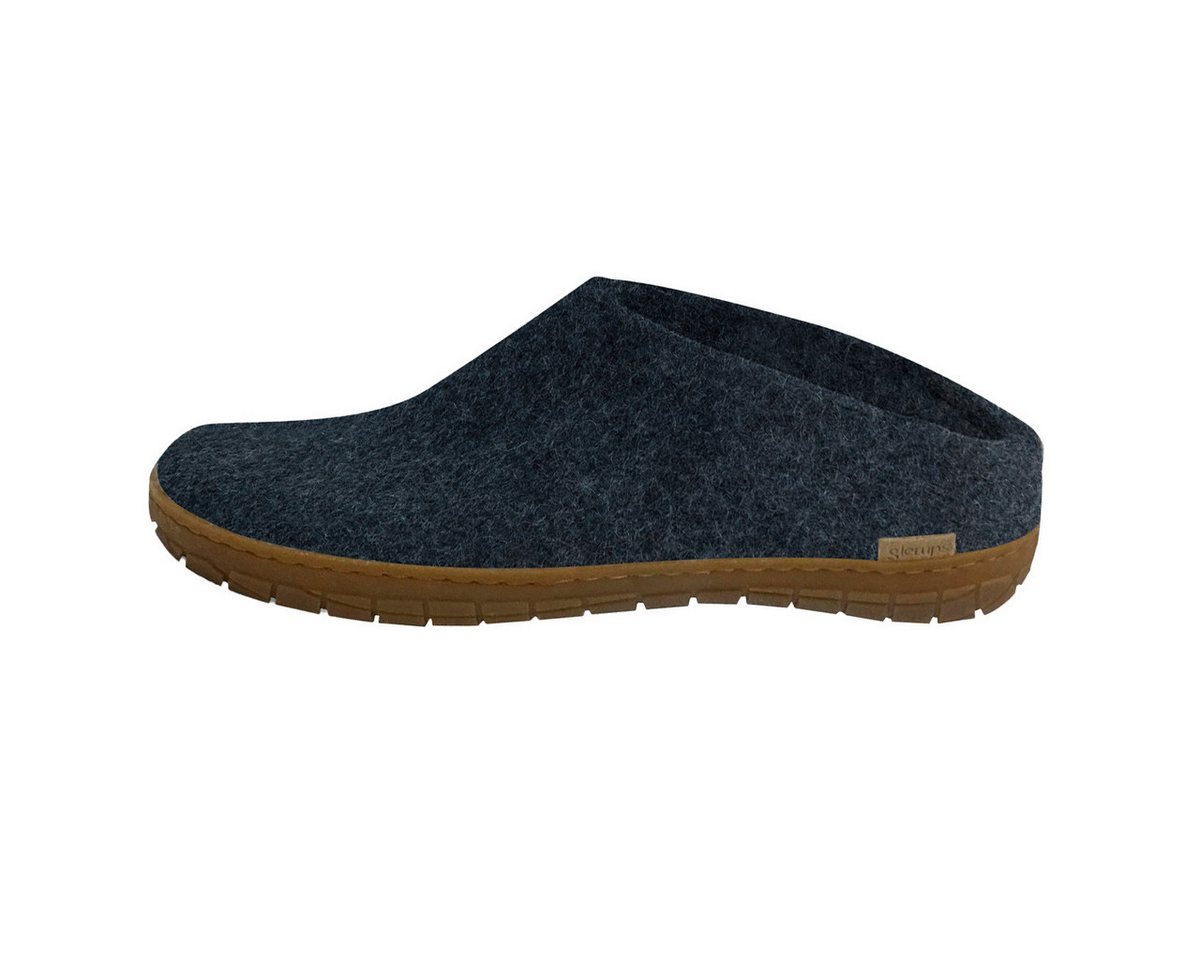 glerups dk Naturkautschuksohle Pantoffel (1-tlg) Pantoffeln - Aus 100% reiner Naturwolle, Schützt vor Geruch (Denim)