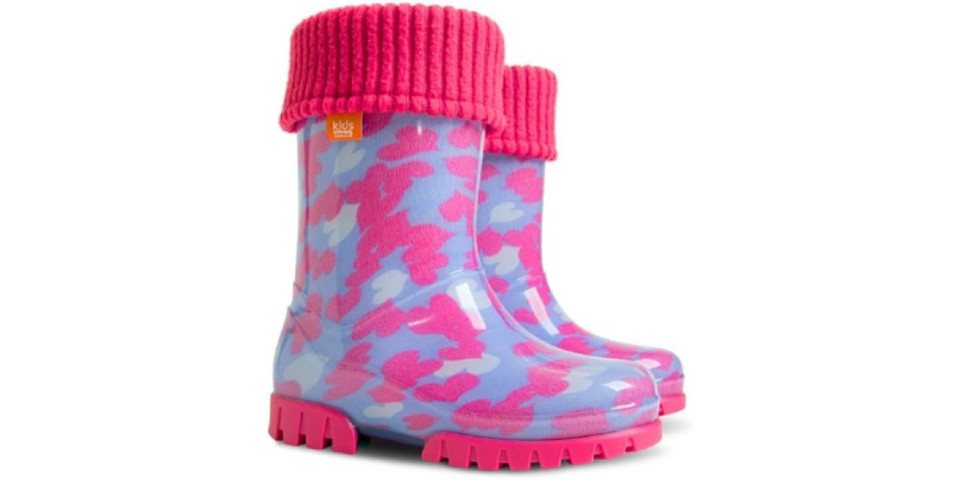 GOLDKIDS Demar LUX Gummistiefel (Regenstiefel, Kinderstiefel gefüttert) mit Innensocken Mädchen Jungen (Kleine Herzen)