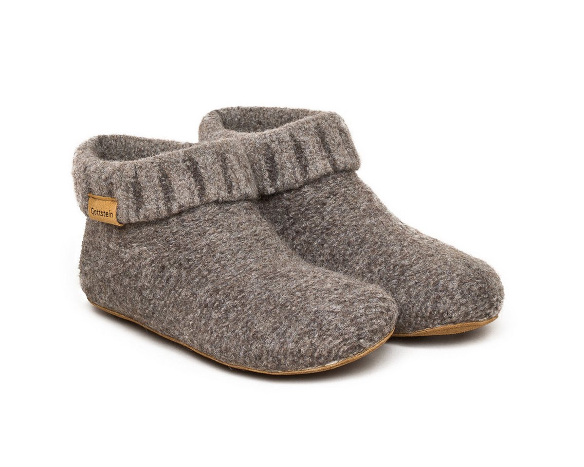 Gottstein Knit Boot Hüttenschuhe (1-tlg) Hüttenschuh - Aus 100% Schurwolle, Sohle aus Rindsleder