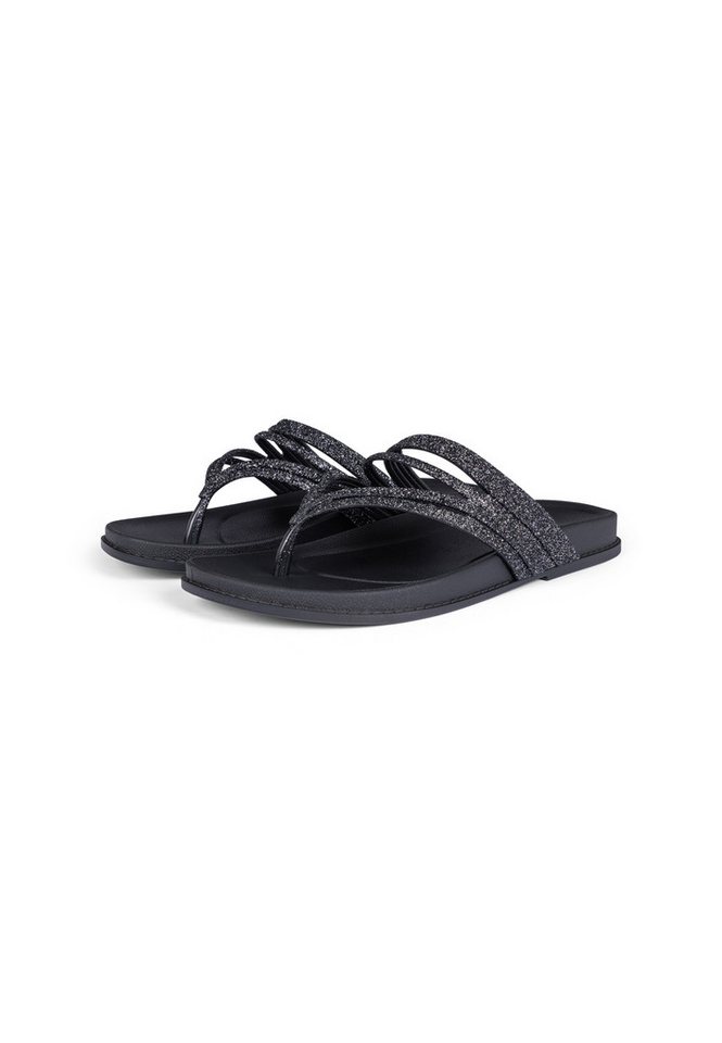 Grendha RADIANTE RAST AD - Zehentrenner für Damen Pantolette Glitzer-Riemen - rutschfeste Sohle - edles Design (schwarz)