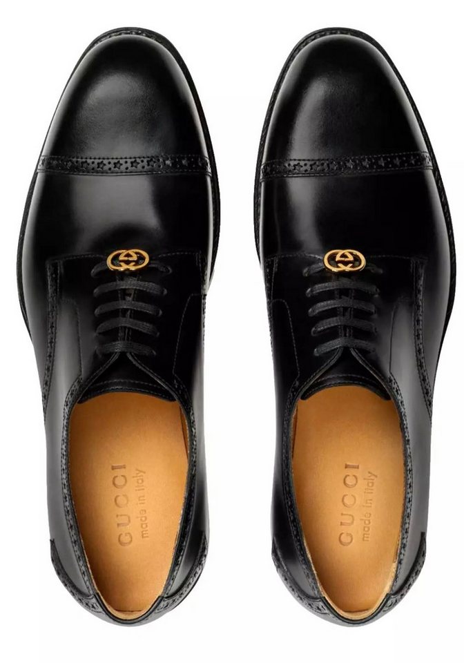 Gucci Interlocking Derby Schuhe Mit Goodyear-Rahmen Schnürschuh GG-Logo-Detail und filigrane Brogue-Details