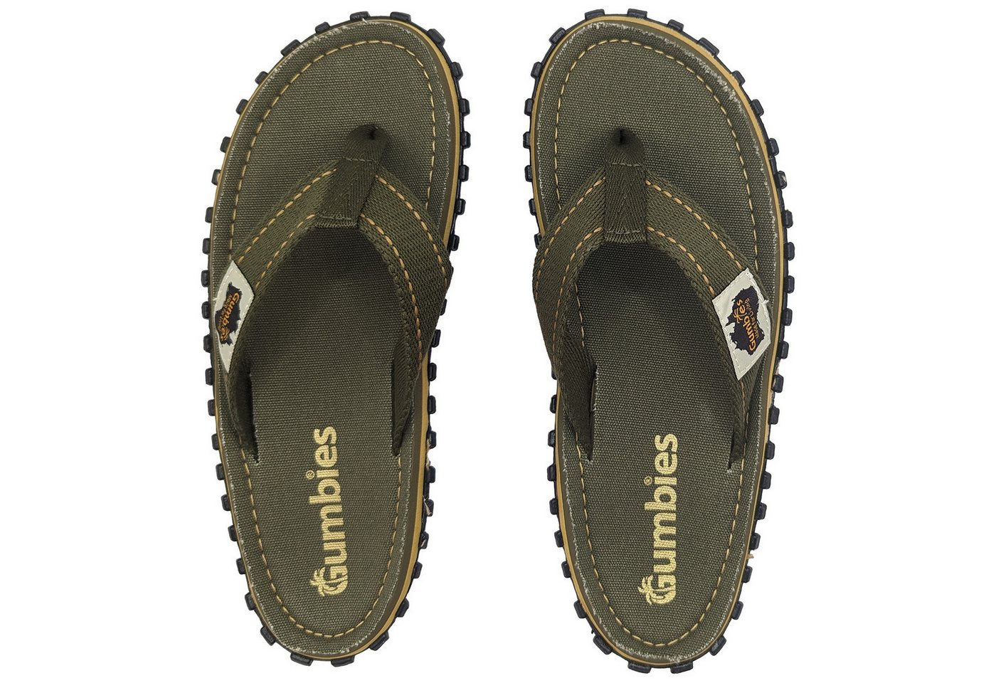 Gumbies Classic in Khaki T-Strap-Zehentrenner Hergestellt aus recycelten Materialien