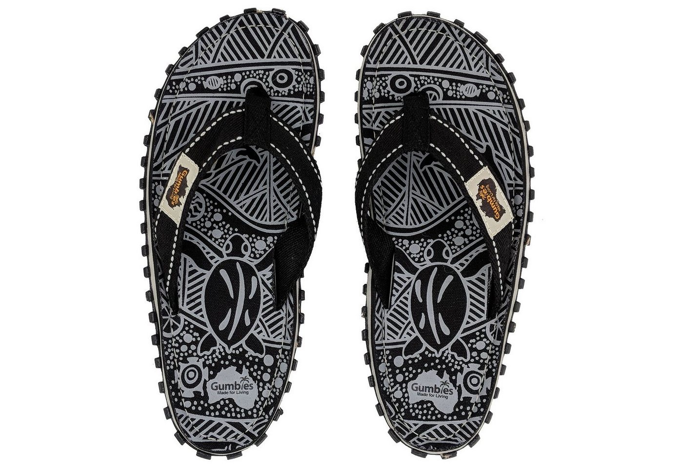 Gumbies Original in Black Nature T-Strap-Zehentrenner aus recycelten Materialien hergestellt, stabile Gummisole