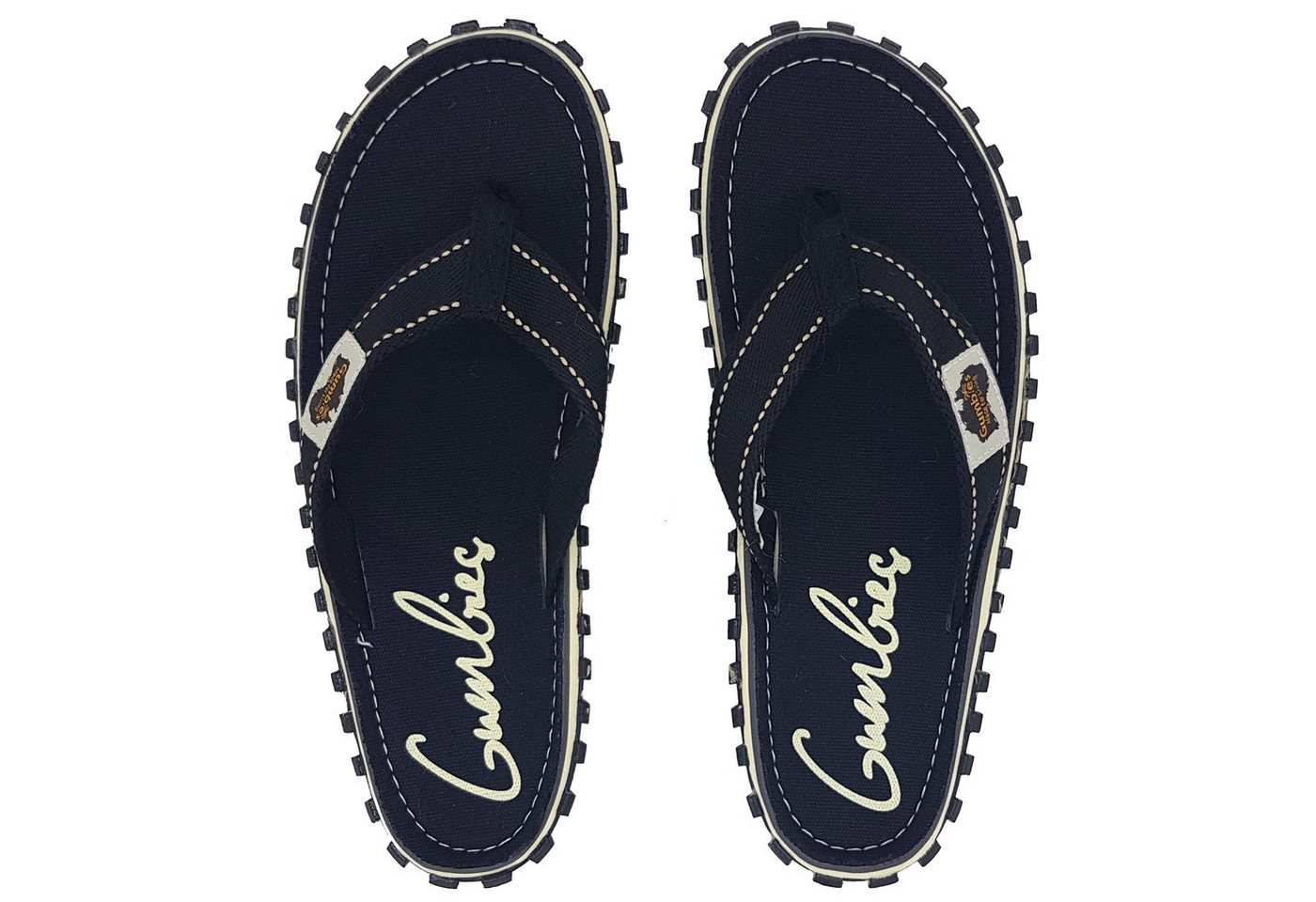 Gumbies Original in Black T-Strap-Zehentrenner aus recycelten Materialien hergestellt, stabile Gummisole