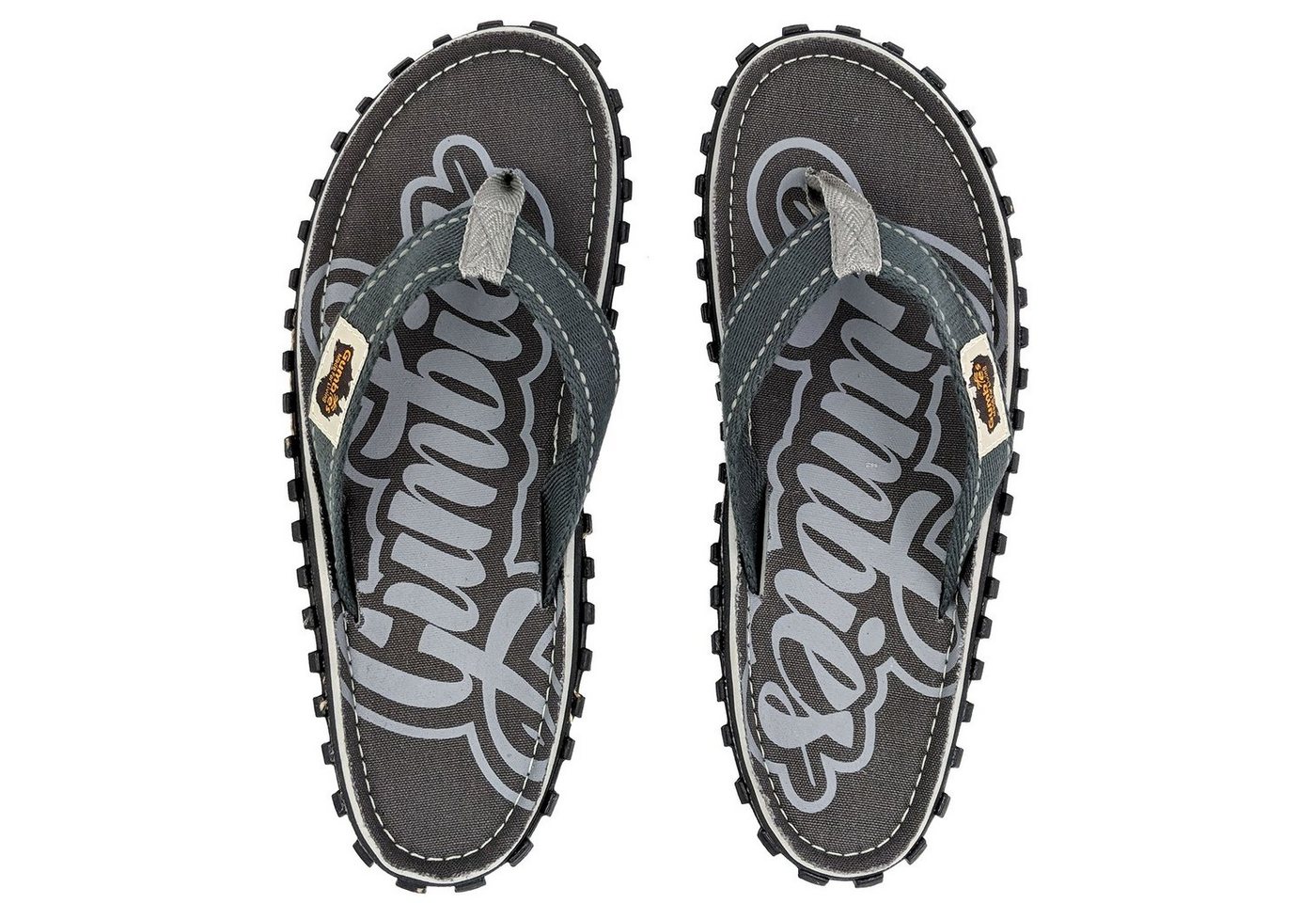 Gumbies Original in Cool Grey T-Strap-Zehentrenner aus recycelten Materialien hergestellt, stabile Gummisole