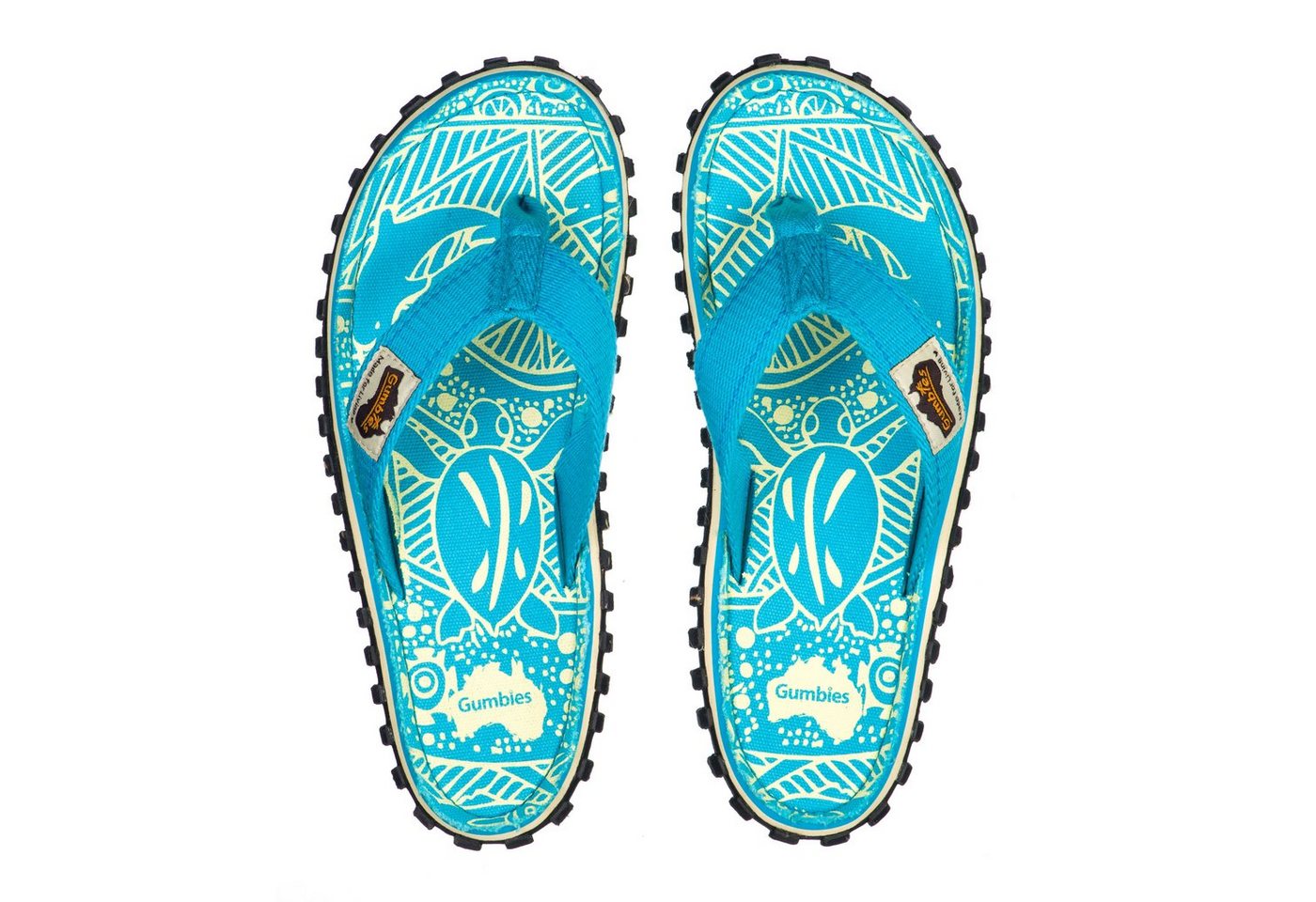 Gumbies Original Kids in Turquoise T-Strap-Zehentrenner aus recycelten Materialien hergestellt, stabile Gummisole