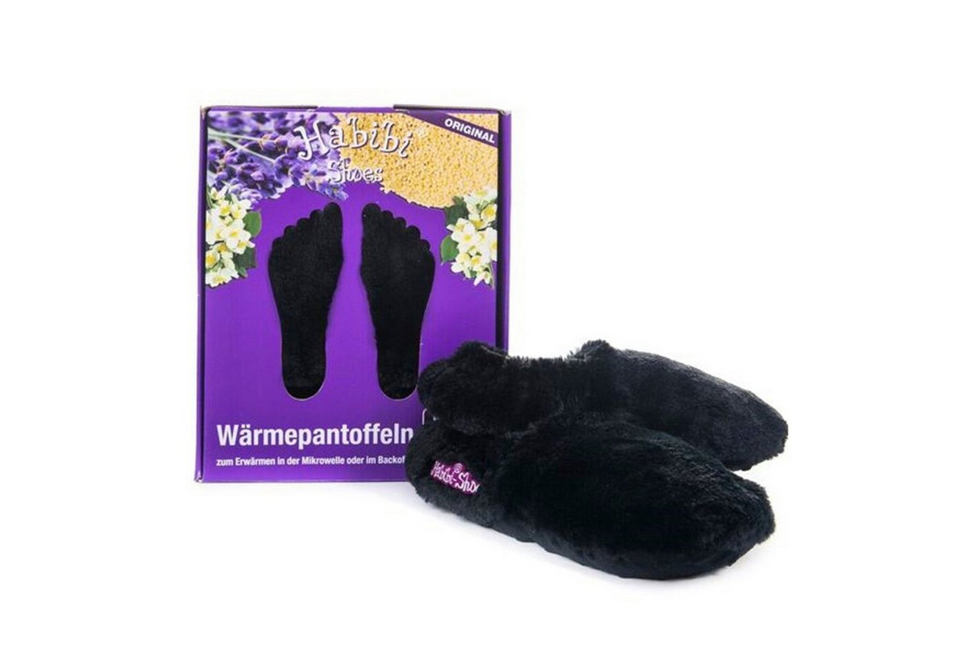 Habibi Plush Habibi Wärmeschuhe schwarz Gr L (41-45) Microwelle/Ofen Hüttenschuhe (1 Paar Wärme-Hausschuhe, 1 Paar Wärmeschuhe)