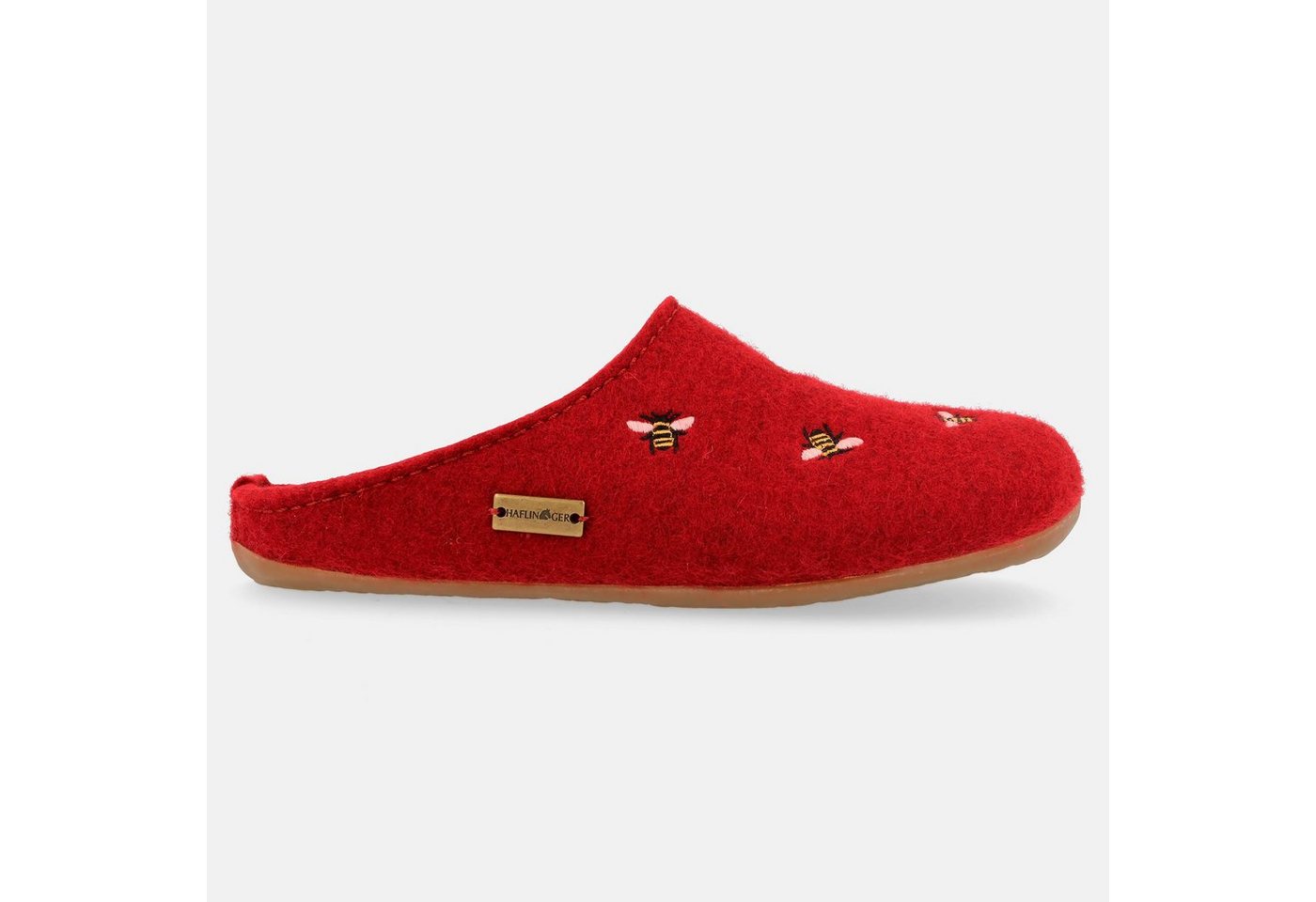 Haflinger Everest Api Filzpantofffeln mit Applikation Bienen Wechselfußbett Hausschuh (rot)
