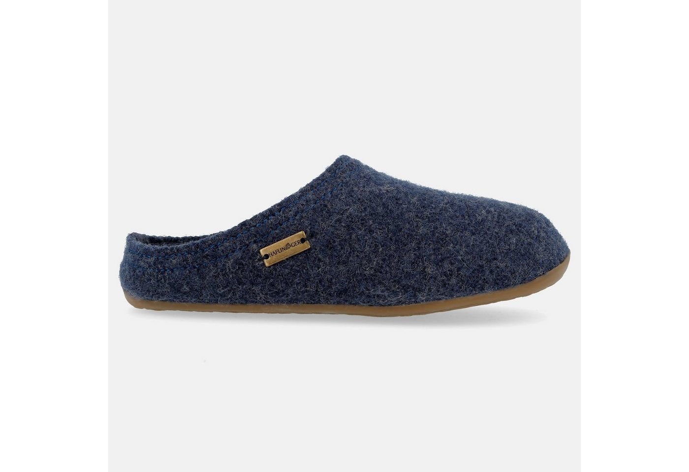 Haflinger Everest Classic Pantoffel aus reiner Schurwolle mit Gummisohle Hausschuh (blau)