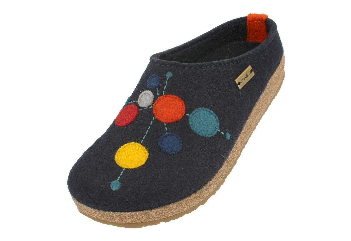 Haflinger Faible Filzclog aus reinem Wollfilz mit Applikation Punktdesign Unisex Hausschuh