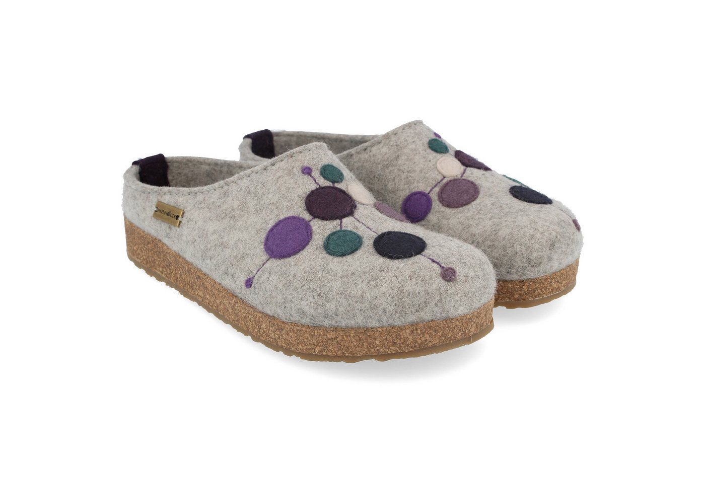 Haflinger Faible Filzclog aus reinem Wollfilz mit Applikation Punktdesign Unisex Hausschuh