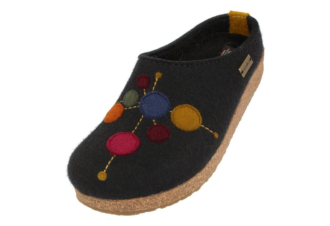 Haflinger Faible Filzclog aus reinem Wollfilz mit Applikation Punktdesign Unisex Hausschuh