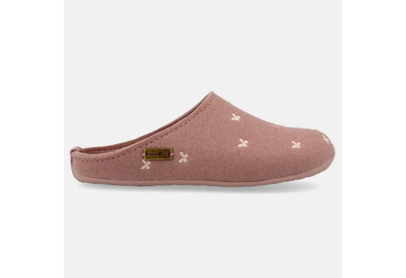 Haflinger Farfalline Filzpantofffeln mit Applikation Schmetterlingsmotiv Hausschuh (Rosenholz)