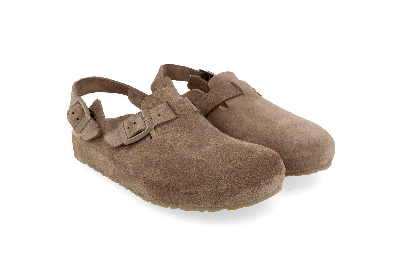 Haflinger Faro Lederclog mit Korkfußbett und Fersenriemen Unisex Hausschuh (Greige)