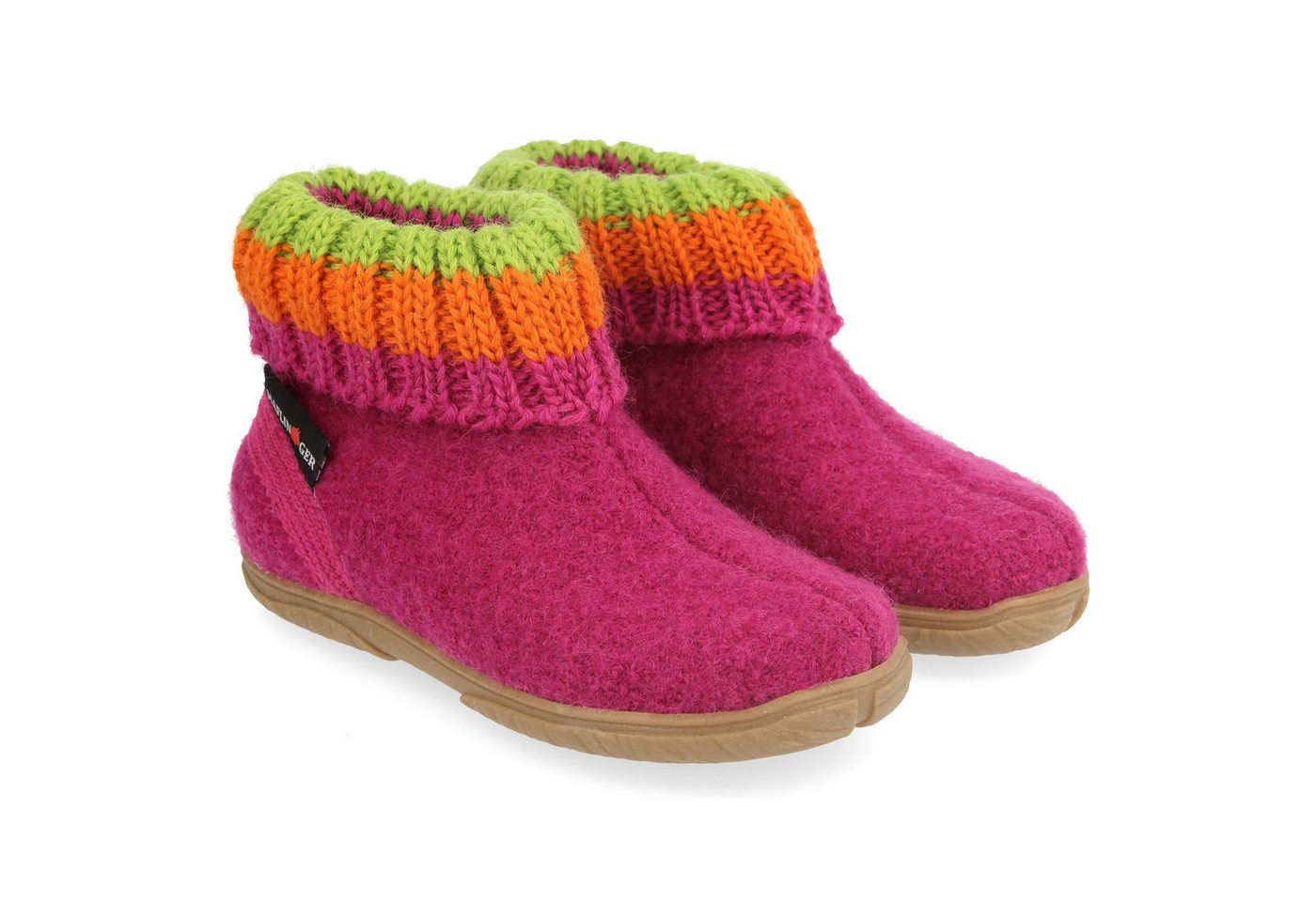 Haflinger Fidelius Jona Kinderhausschuhe mit Gummisohle unisex Hausschuh (rosa)