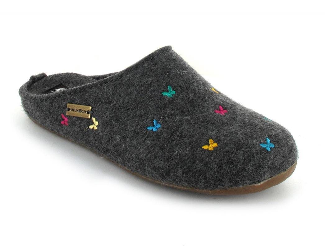 Haflinger Filz-Pantoffel Everest Farfalline Hausschuh aufgesticktes Schmetterling-Muster