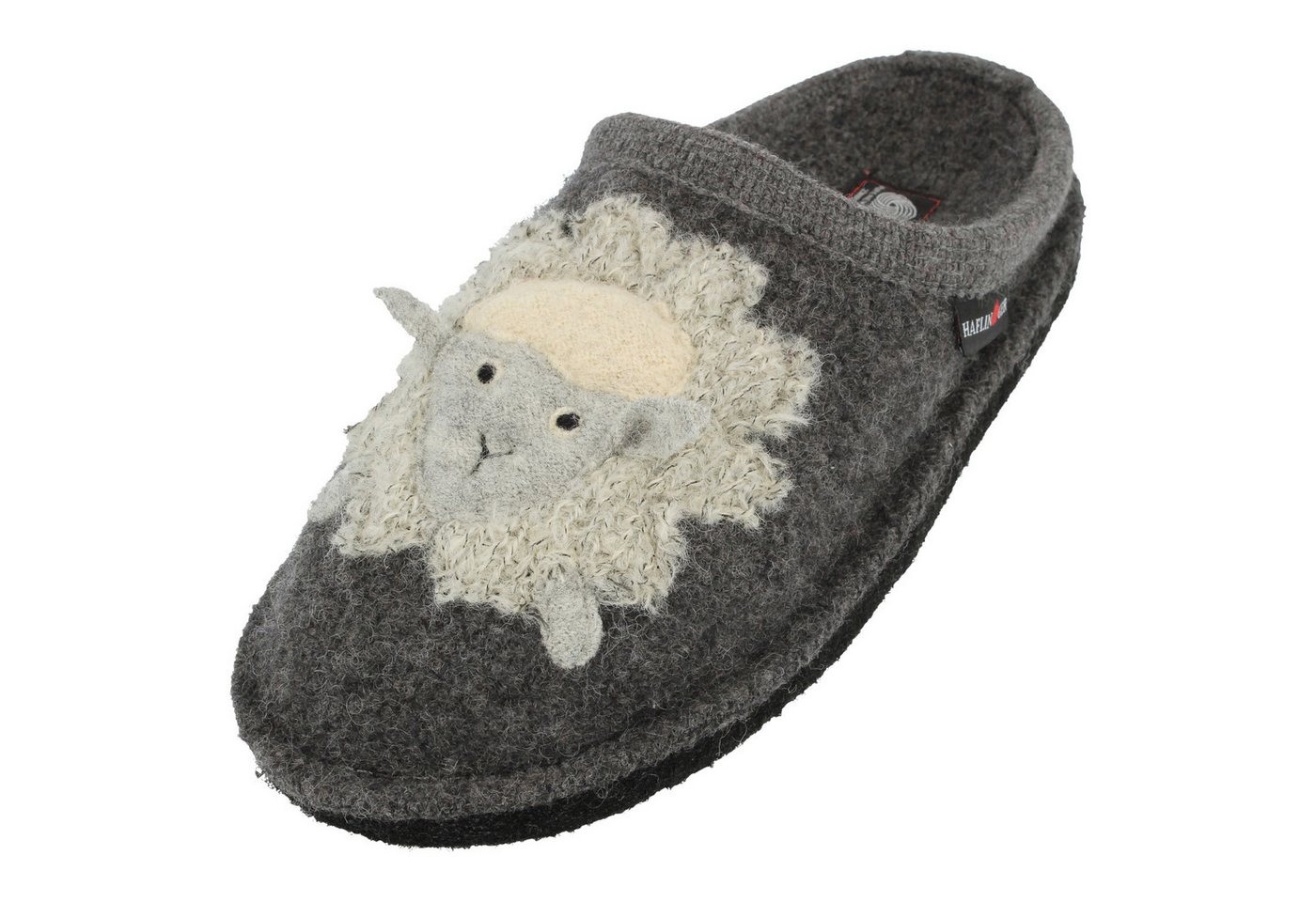 Haflinger Flair Lamby Pantoffeln aus gewalkter Wolle mit Lammmotiv Unisex Hausschuh