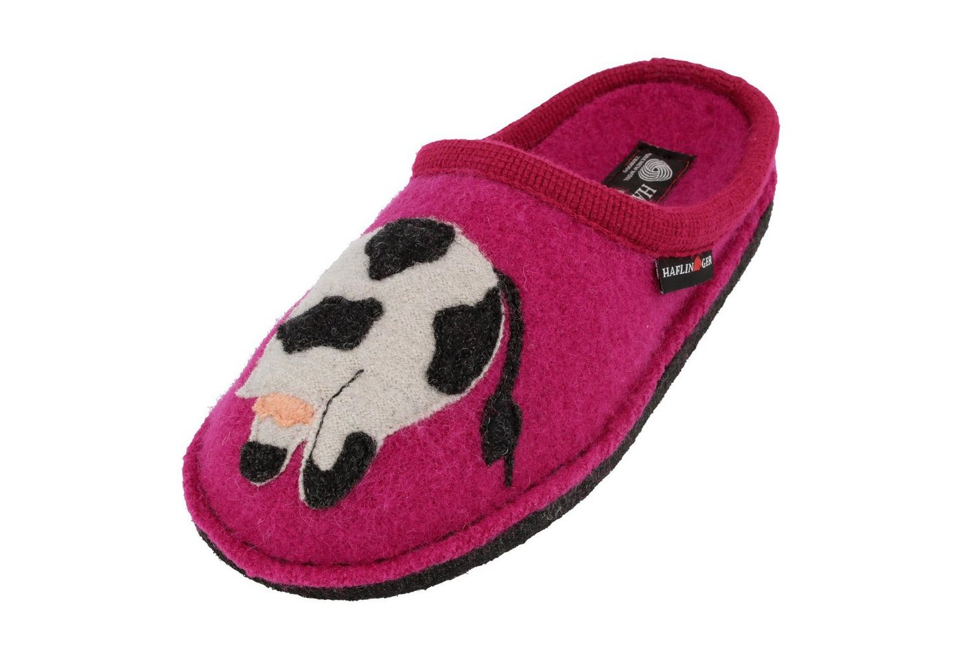 Haflinger Flair Molly Pantoffeln aus gewalkter Wolle Kuhmotiv Unisex Hausschuh