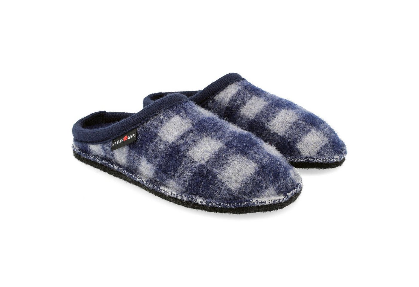 Haflinger Flair Plaid Pantoffeln Slipper aus gewalkter Wolle Karomuster Unisex Hausschuh (blau/bunt)
