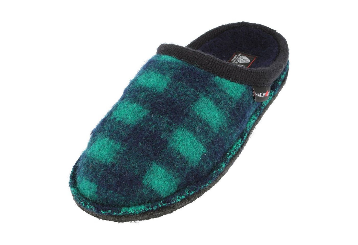 Haflinger Flair Plaid Pantoffeln Slipper aus gewalkter Wolle Karomuster Unisex Hausschuh (Ocean)