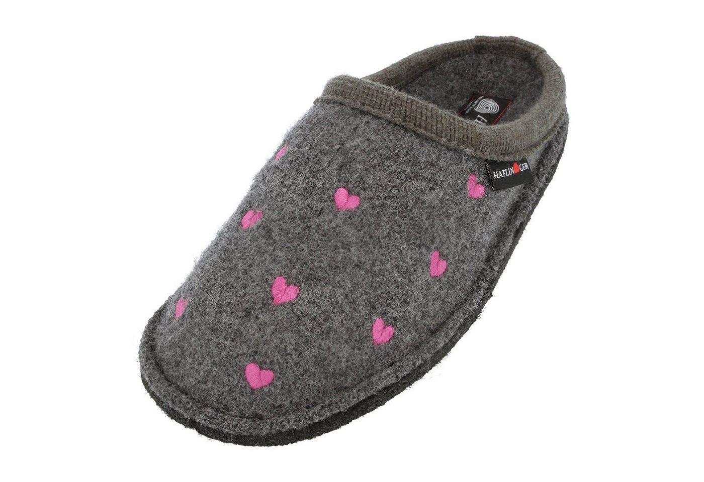 Haflinger Flair Valentine Pantoffeln aus gewalkter Wolle Herzmotiv Unisex Hausschuh
