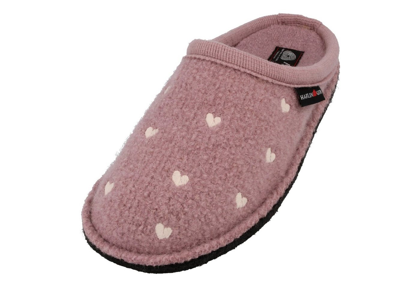 Haflinger Flair Valentine Pantoffeln aus gewalkter Wolle Herzmotiv Unisex Hausschuh