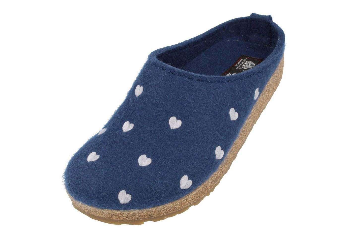Haflinger Grizzly Cuoricino Filzclog aus reinem Wollfilz Unisex Herzmotiv Hausschuh