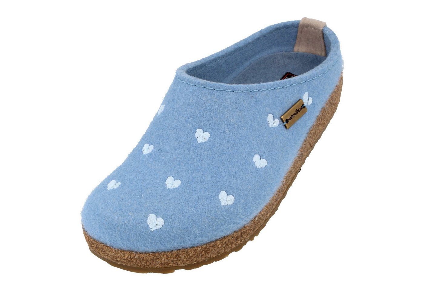 Haflinger Grizzly Cuoricino Filzclog aus reinem Wollfilz Unisex Herzmotiv Hausschuh (Gletscher)