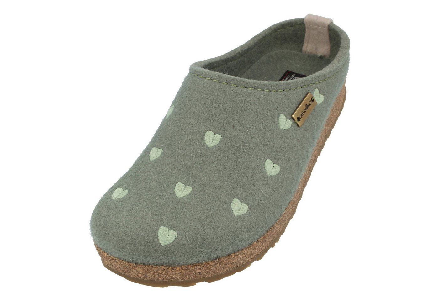 Haflinger Grizzly Cuoricino Filzclog aus reinem Wollfilz Unisex Herzmotiv Hausschuh