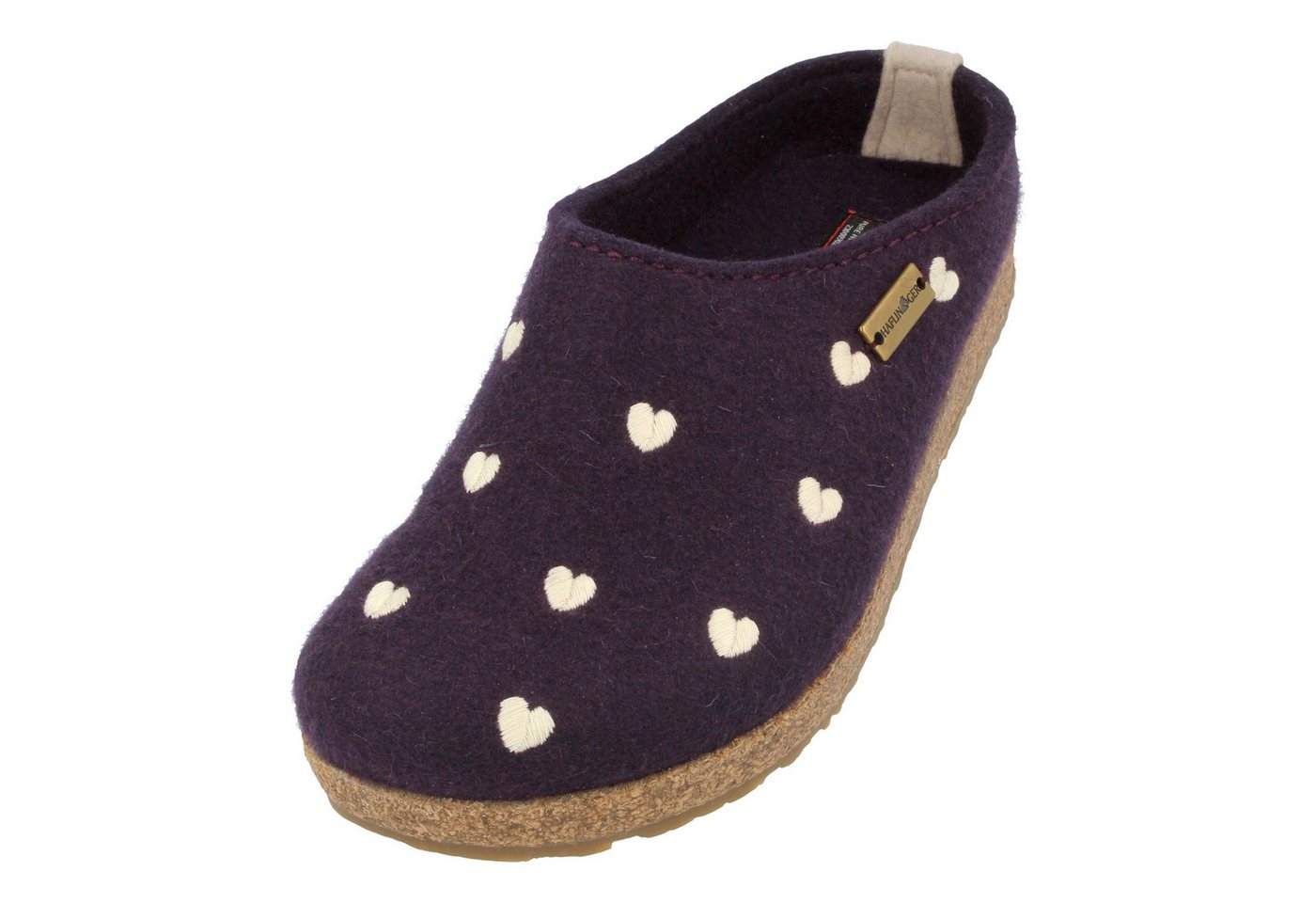 Haflinger Grizzly Cuoricino Filzclog aus reinem Wollfilz Unisex Herzmotiv Hausschuh