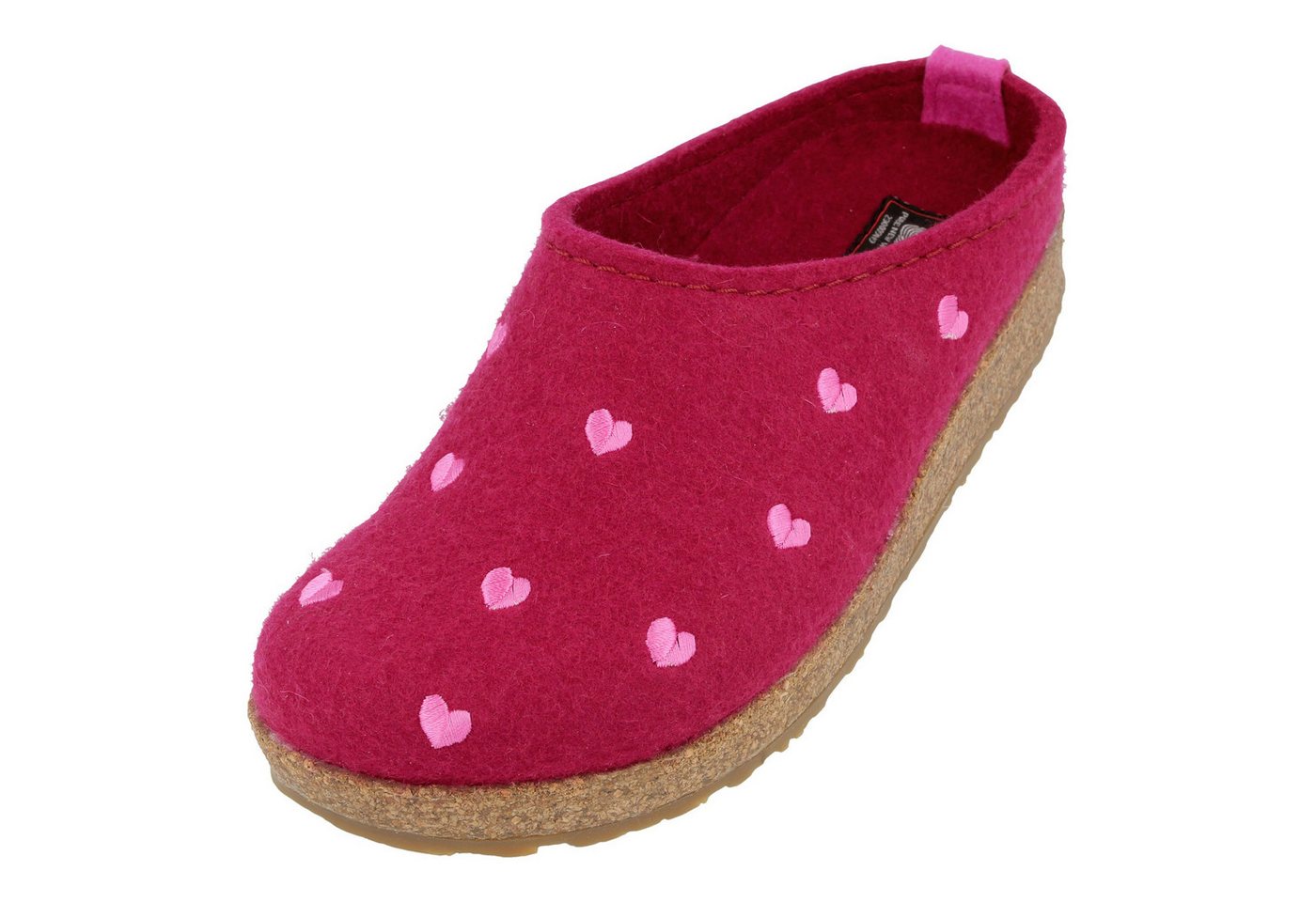 Haflinger Grizzly Cuoricino Filzclog aus reinem Wollfilz Unisex Herzmotiv Hausschuh