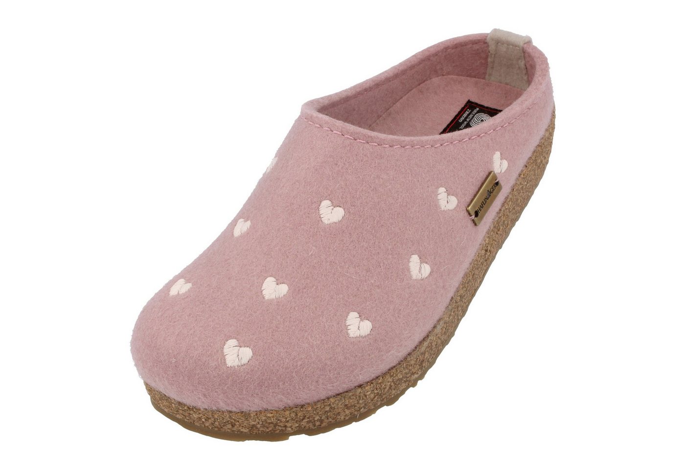 Haflinger Grizzly Cuoricino Filzclog aus reinem Wollfilz Unisex Herzmotiv Hausschuh (Rosenholz)
