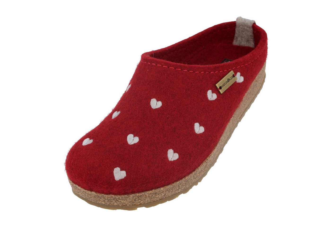 Haflinger Grizzly Cuoricino Filzclog aus reinem Wollfilz Unisex Herzmotiv Hausschuh