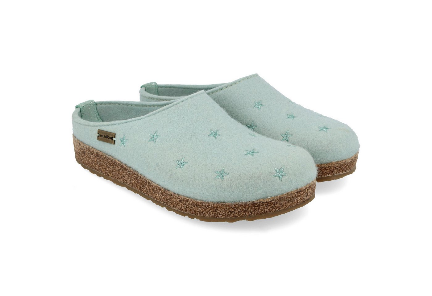 Haflinger Grizzly Stelline Filzclog aus reinem Wollfilz Unisex Sternmotiv Hausschuh