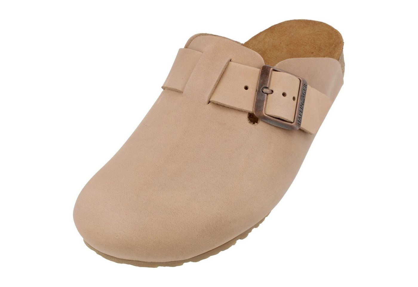 Haflinger Porto Lederclog mit Korkfußbett Lederdecksohle Unisex Hausschuh (beige)