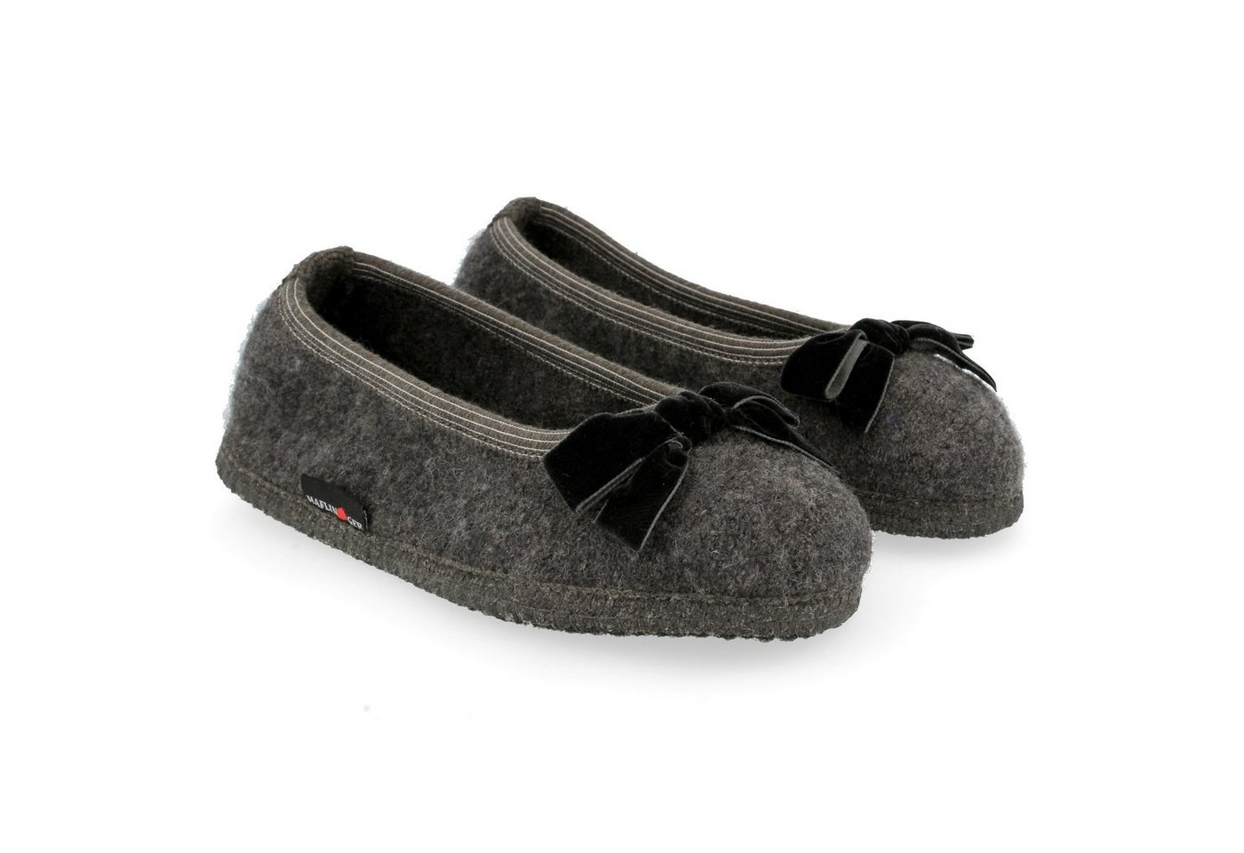 Haflinger Slipper Fiocco Filzpantoffel Hausschuh Ballerina aus Wollwalkstoff Hausschuh (grau)