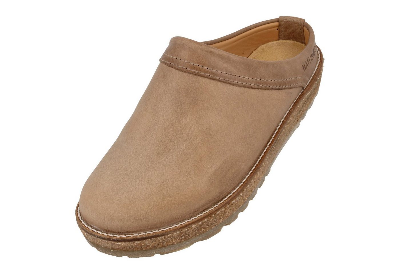 Haflinger Travel Classic Eleganter Clog aus Leder mit Korkfußbett und Gummisohle Hausschuh (beige)