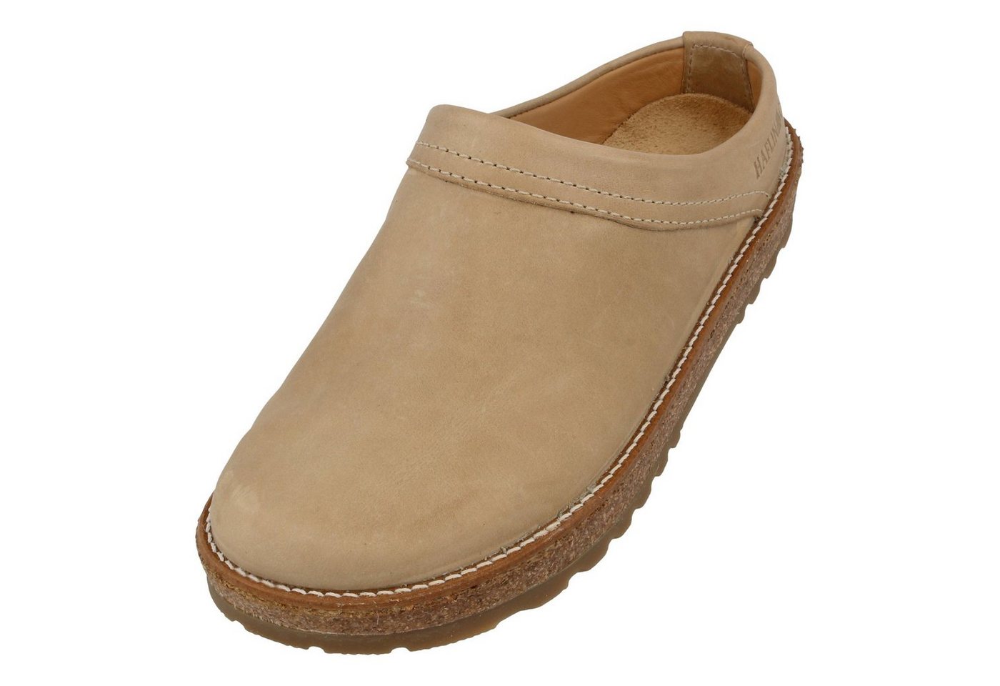Haflinger Travel Classic Eleganter Clog aus Leder mit Korkfußbett und Gummisohle Hausschuh (beige)