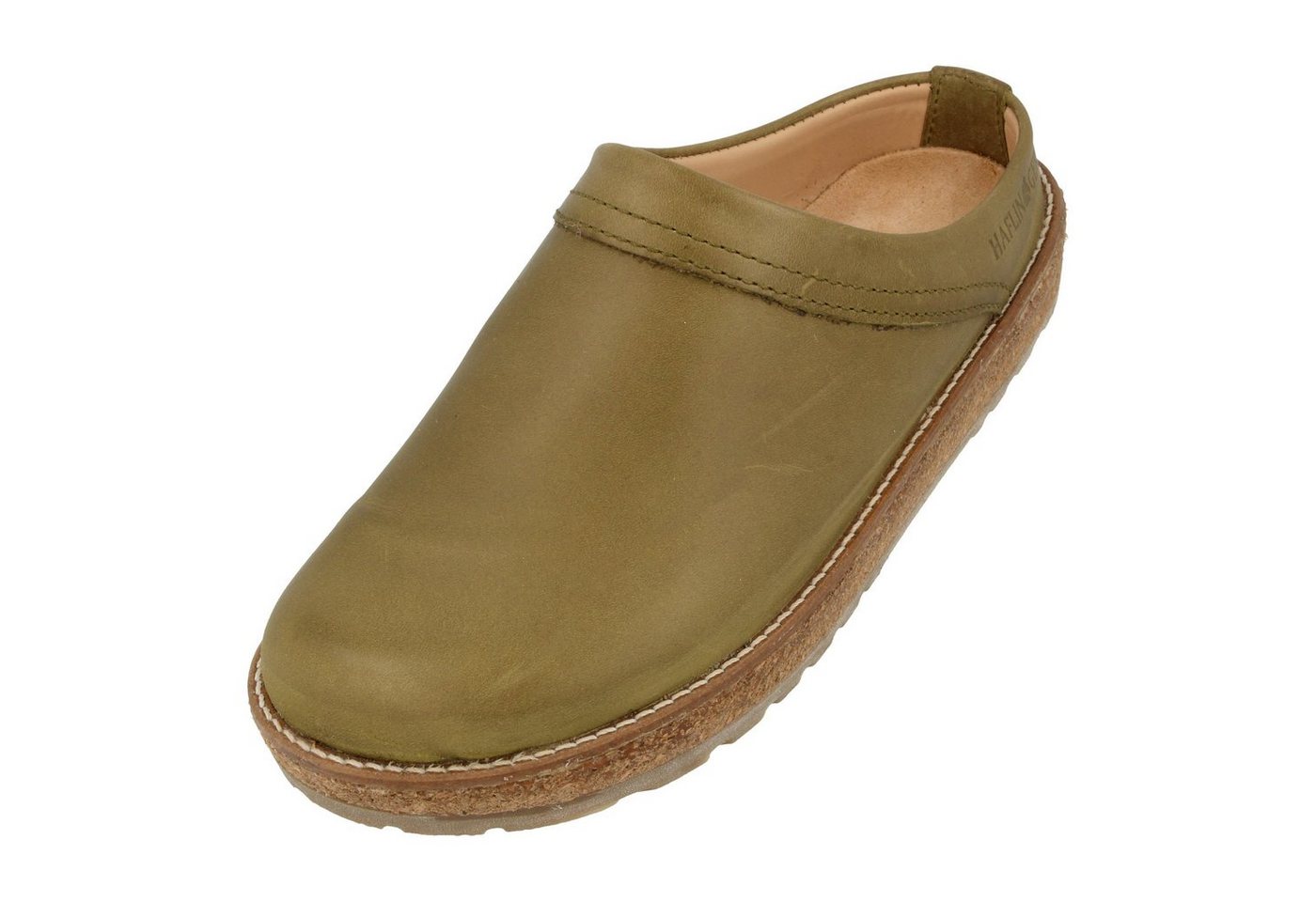 Haflinger Travel Classic Eleganter Clog aus Leder mit Korkfußbett und Gummisohle Hausschuh