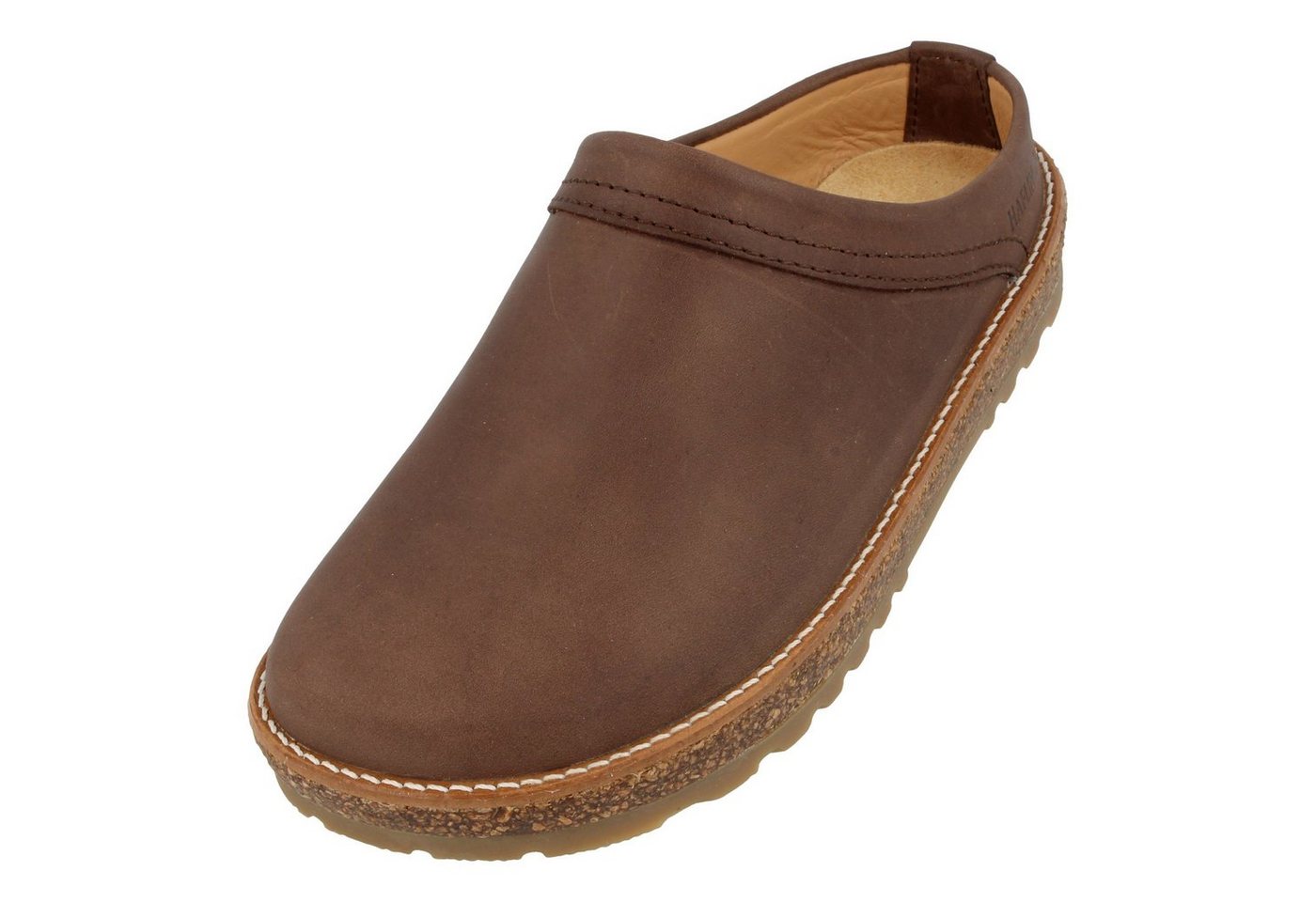 Haflinger Travel Classic Eleganter Clog aus Leder mit Korkfußbett und Gummisohle Hausschuh (braun)