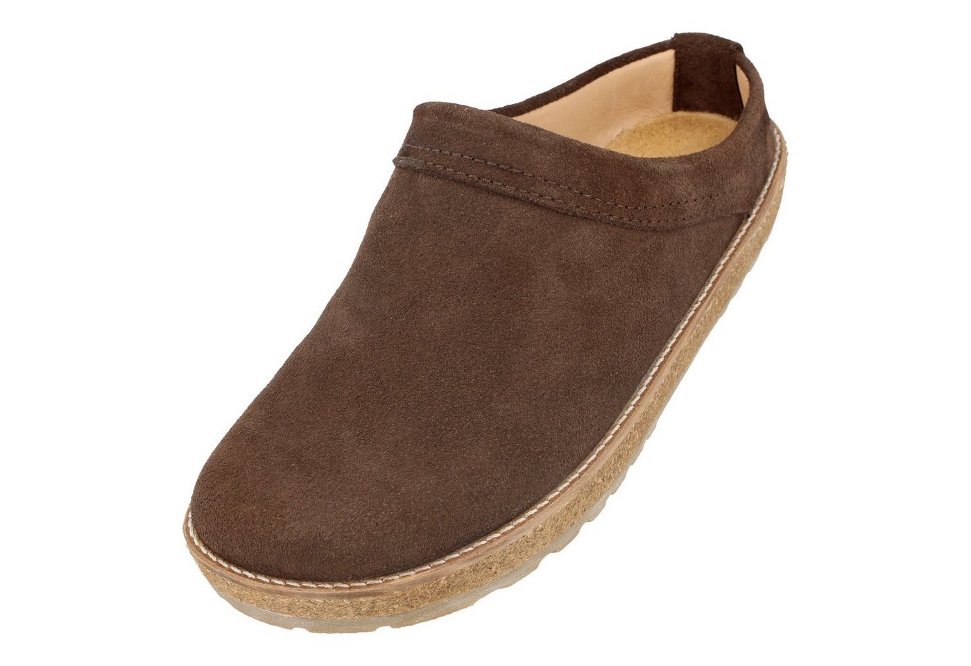 Haflinger Travel Classic Eleganter Clog aus Leder mit Korkfußbett und Gummisohle Hausschuh