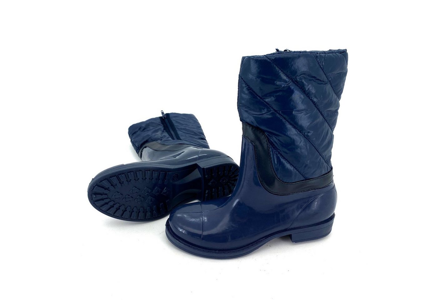 heimtexland Gummistiefel Daunen Stiefel Hochschaft Trend Boots Gummistiefel (Typ880, Blau) gesteppt I wasserdicht I Damen Mädchen Regenstiefel