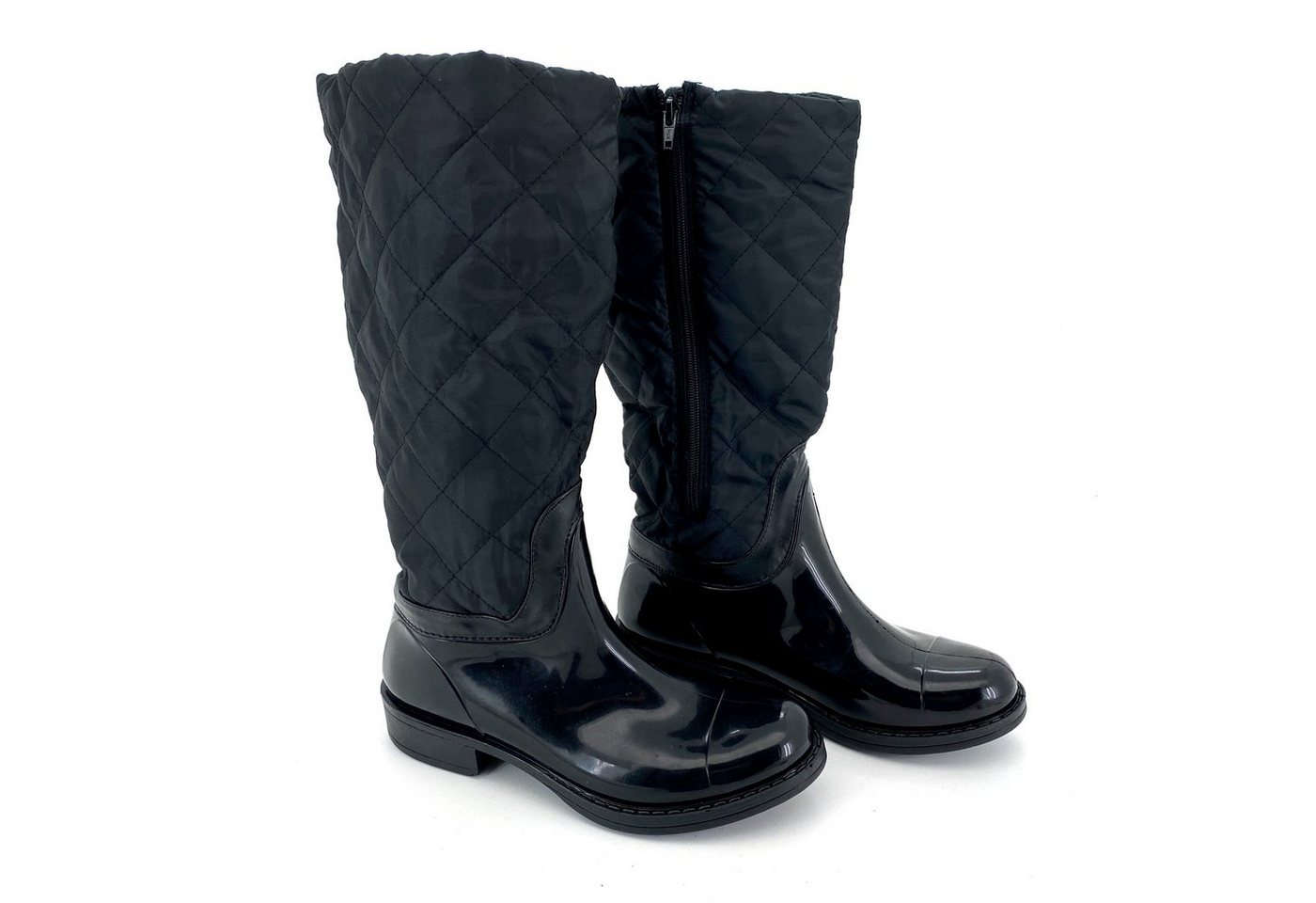 heimtexland Gummistiefel Daunen Stiefel Hochschaft Trend Boots Gummistiefel (Typ880, Schwarz-Matt) gesteppt I wasserdicht I Damen Mädchen Regenstiefel