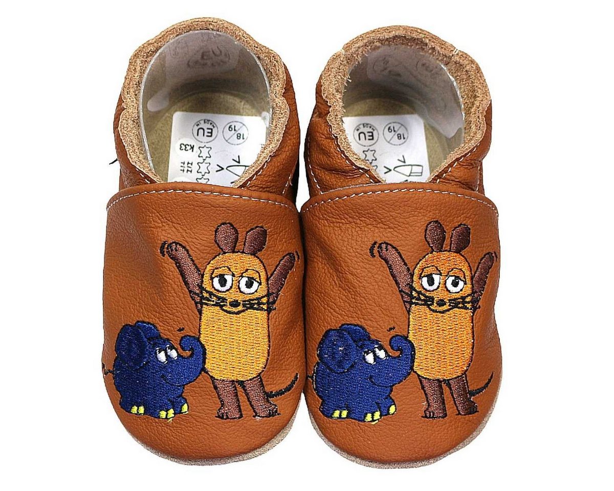 HOBEA-Germany Krabbelschuhe Maus mit Elefant braun 18/19 (6 - 12 Monate) Krabbelschuh