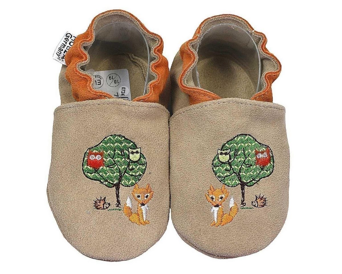 HOBEA-Germany Krabbelschuhe Waldtiere 18/19 (6 - 12 Monate) Krabbelsohle Krabbelschuh handgefertigt in der EU