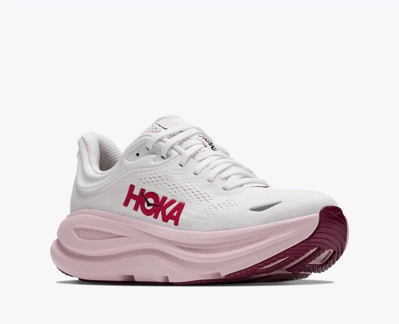 Hoka One One BONDI 9 Laufschuh atmungsaktives Mesh-Obermaterial, Laufsohle aus Gummi und EVA (weiß/rosa)