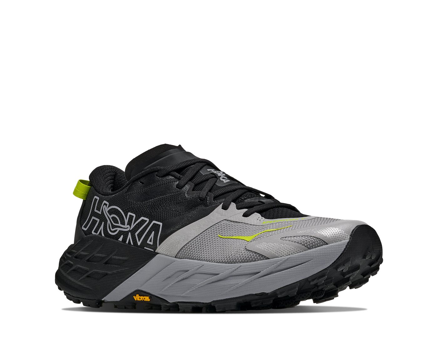 Hoka One One Speedgoat 7 Trailrunningschuh für neutrale Pronation, normale Dämpfung, atmungsaktives Obermaterial (schwarz/grau)