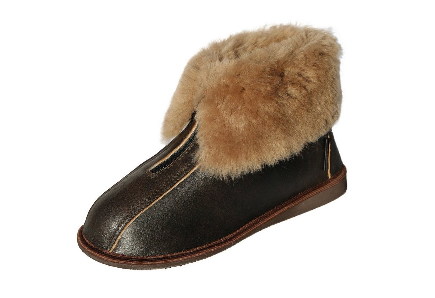 Hollert Hausschuh Alaska Dunkelbraun Fellschuhe Echtleder Merino Schaffell