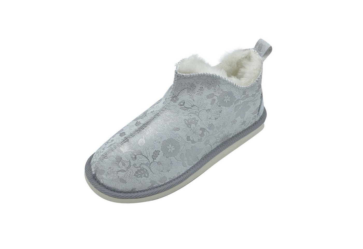 Hollert Hausschuh Angel Silber Hüttenschuhe Fellschuhe Echtleder